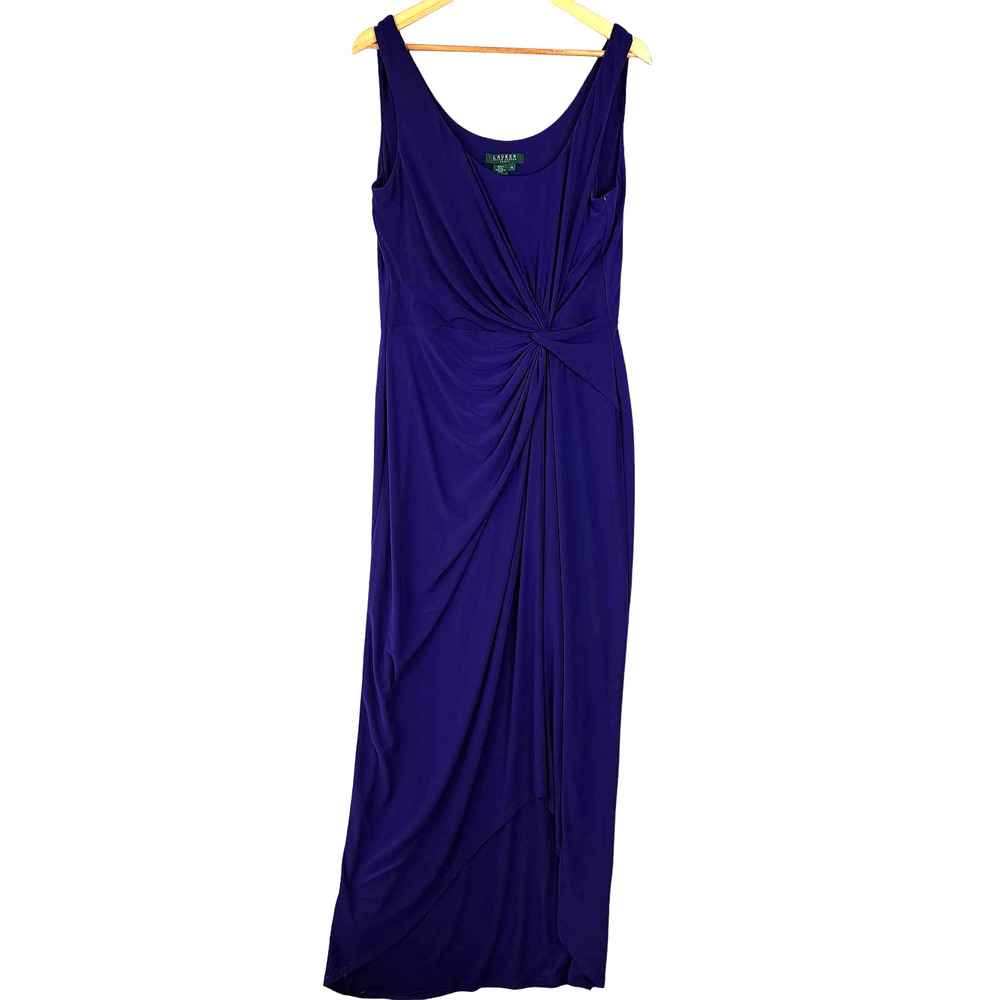 Lauren Ralph Lauren Maxi Dress Womens 16 Blue Knot Twist Front Sleeveless New